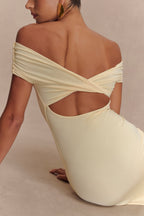 Imogen Off Shoulder Slinky Maxi Dress in Lemon – Chic&Drifts