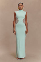Massie Slinky And Mesh Maxi Dress in Lagoon – Chic&Drifts