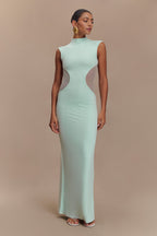 Massie Slinky And Mesh Maxi Dress in Lagoon – Chic&Drifts