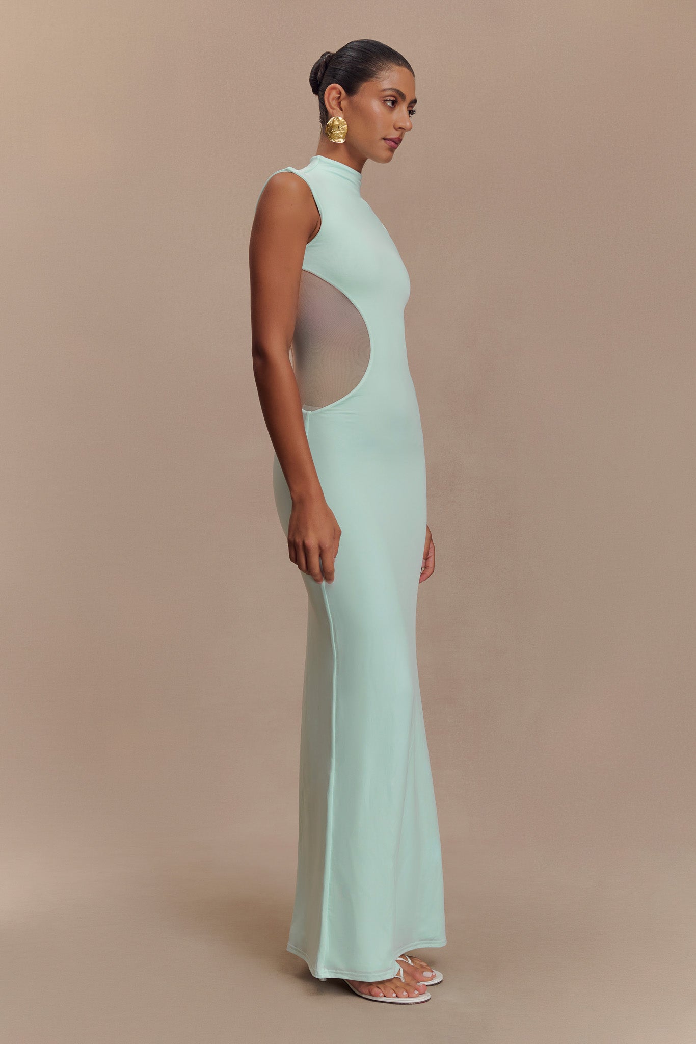 Massie Slinky And Mesh Maxi Dress in Lagoon – Chic&Drifts