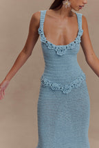 Teagan Floral Hand Crochet Midi Dress in Blue – Chic&Drifts