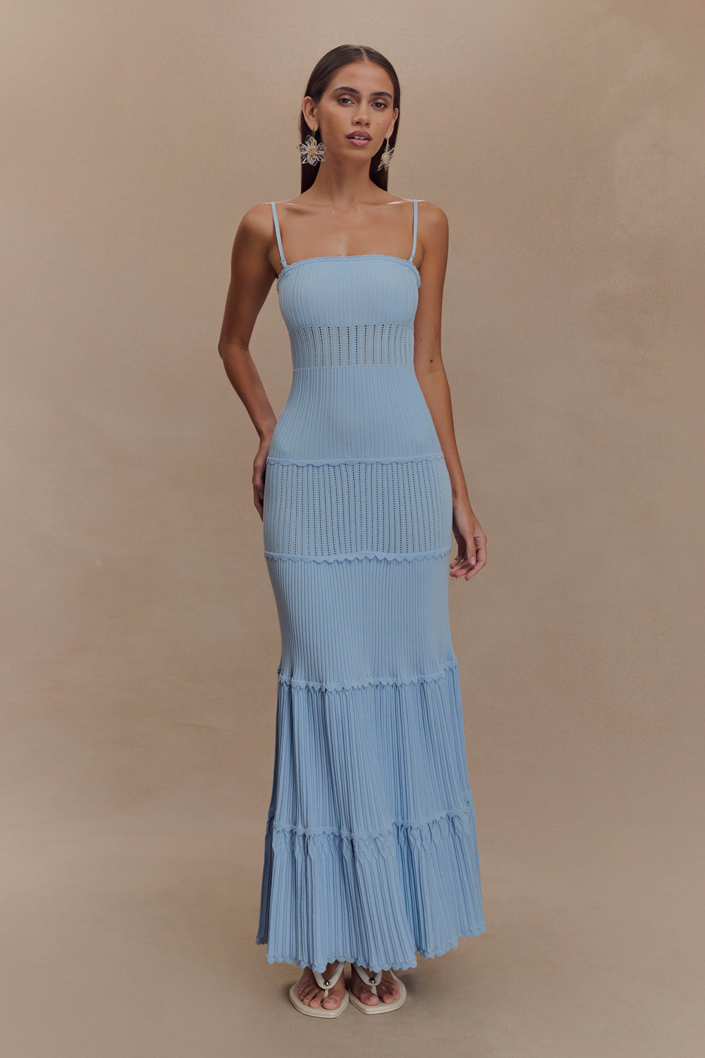 Finley Pointelle Knit Maxi Dress in Cornflower Blue – Chic&Drifts