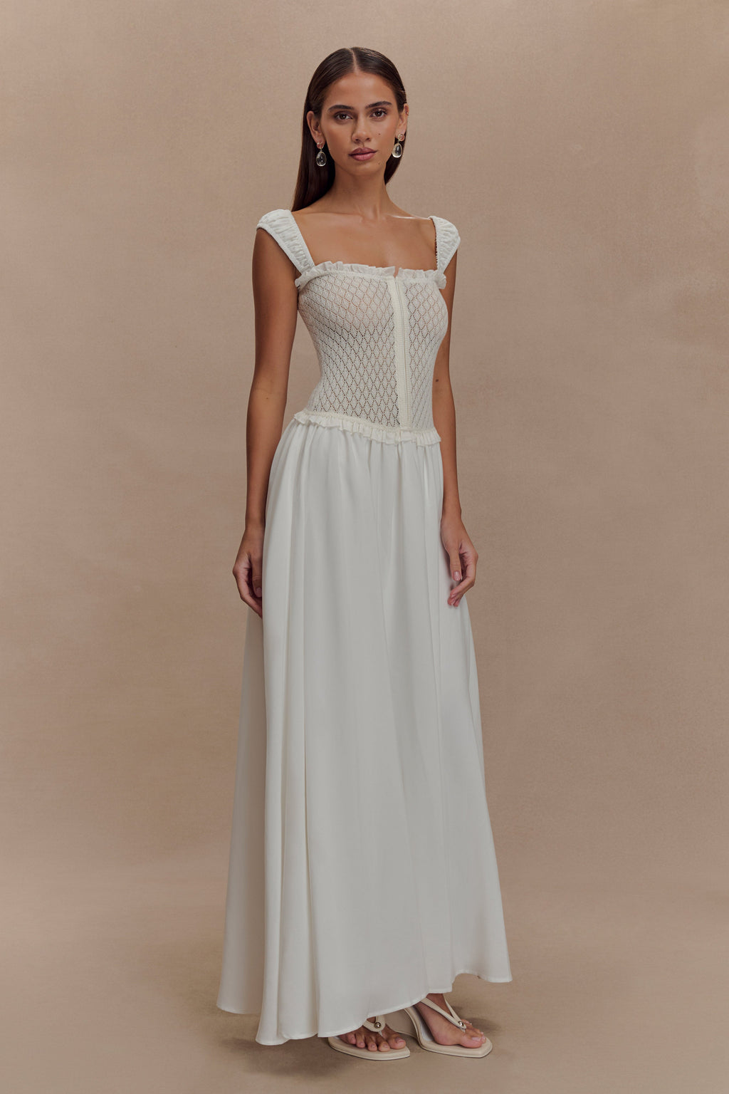 Tahlia Pointelle Knit Midi Dress in White – Chic&Drifts