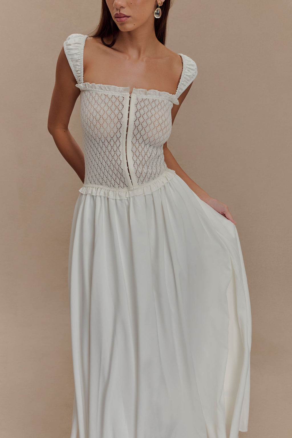 Tahlia Pointelle Knit Midi Dress in White – Chic&Drifts