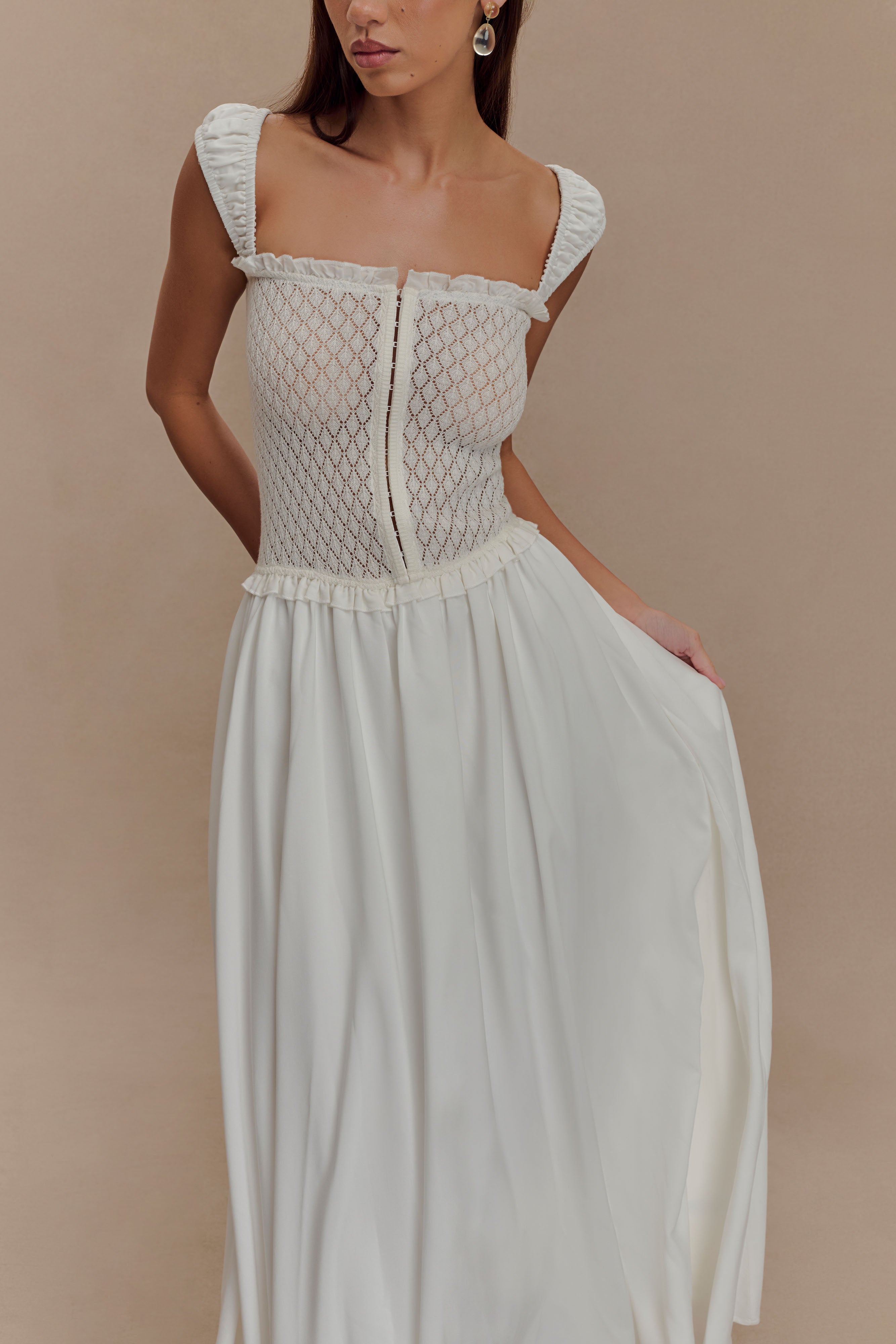 Tahlia Pointelle Knit Midi Dress in White – Chic&Drifts