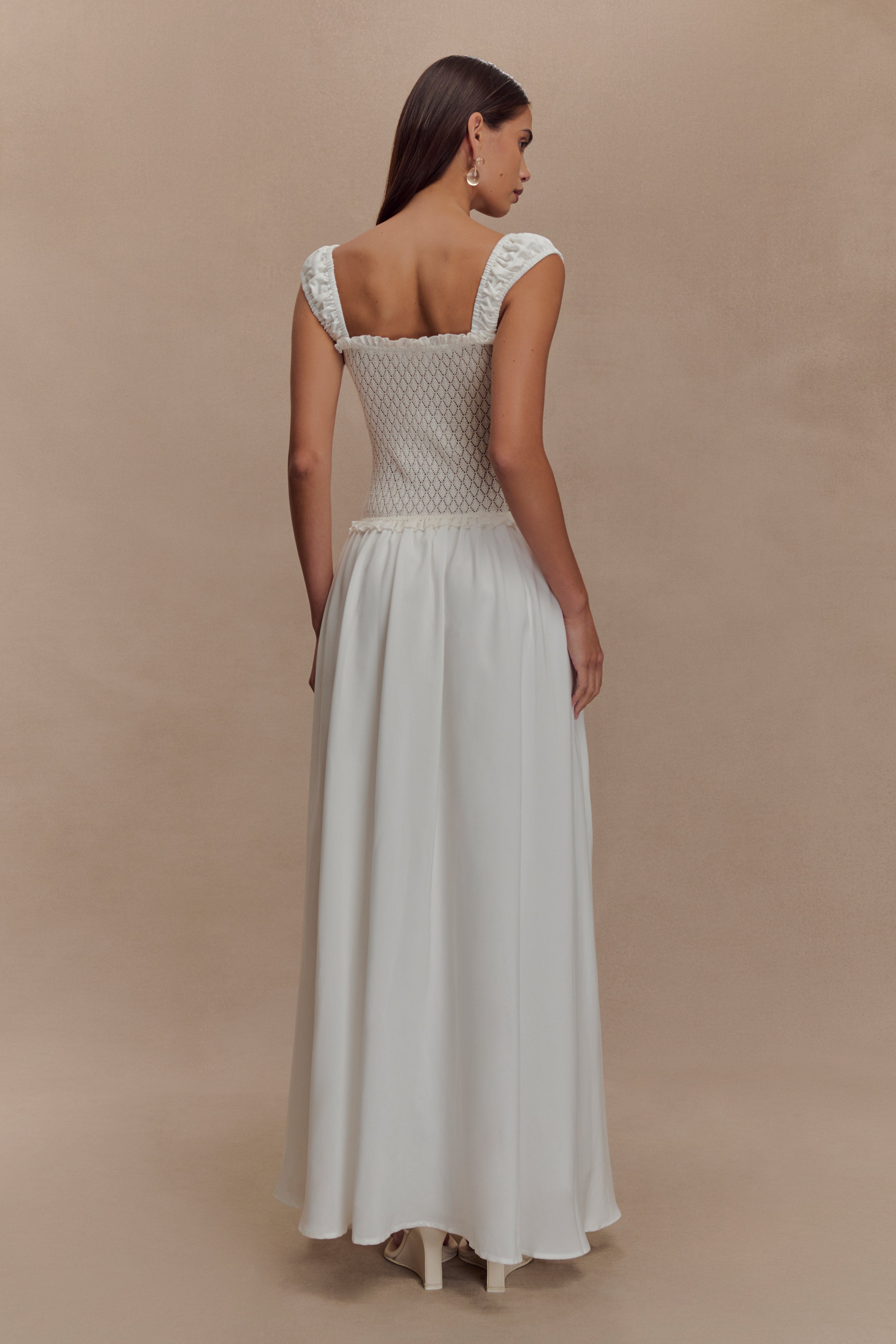 Tahlia Pointelle Knit Midi Dress in White – Chic&Drifts