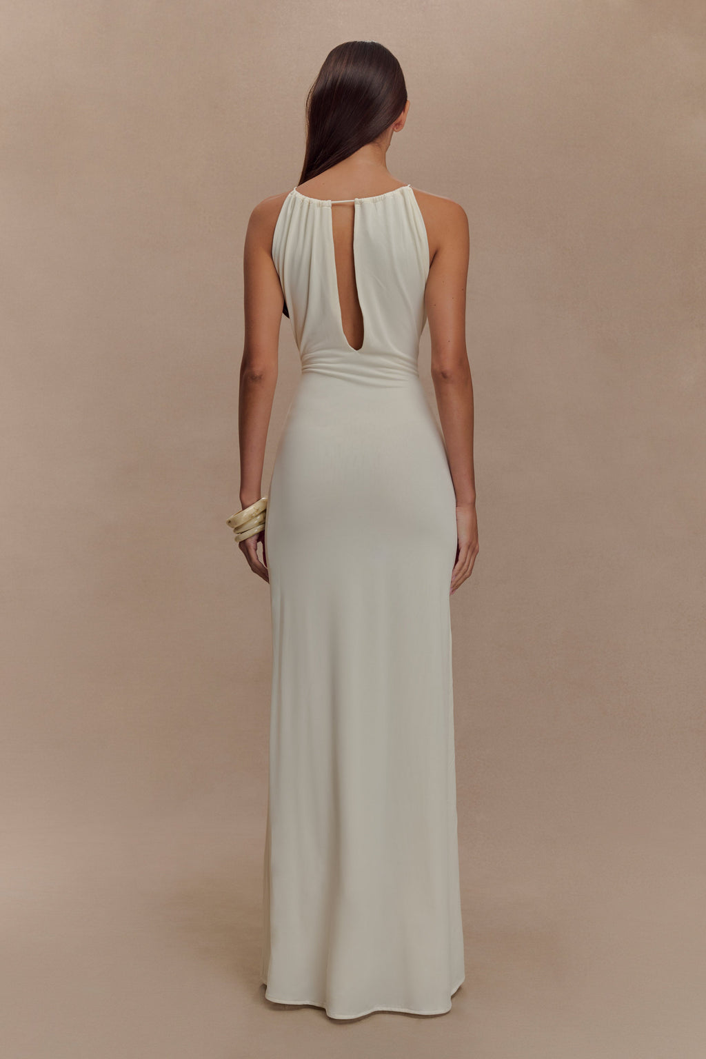 Beryl Slinky Maxi Dress With Pearls in Ivory – Chic&Drifts