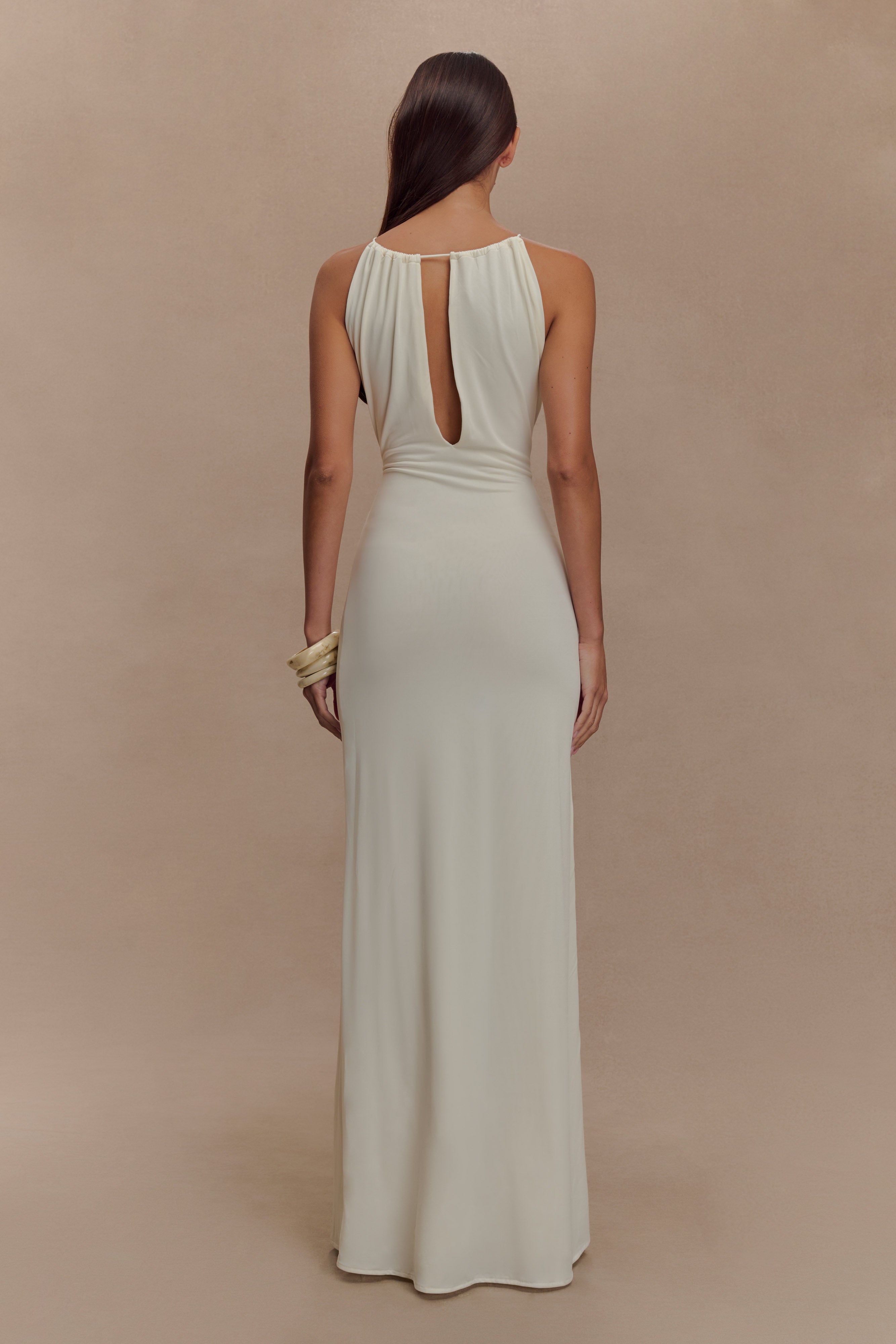 Beryl Slinky Maxi Dress With Pearls in Ivory – Chic&Drifts