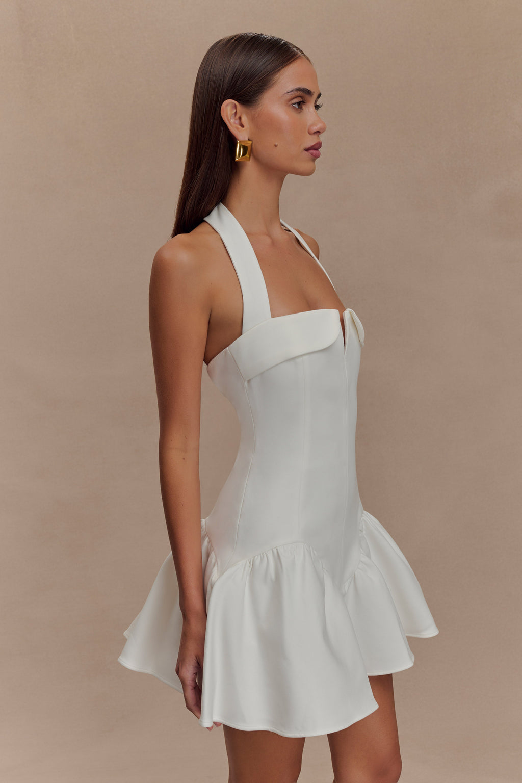 Calipso Halter Mini Dress in White – Chic&Drifts