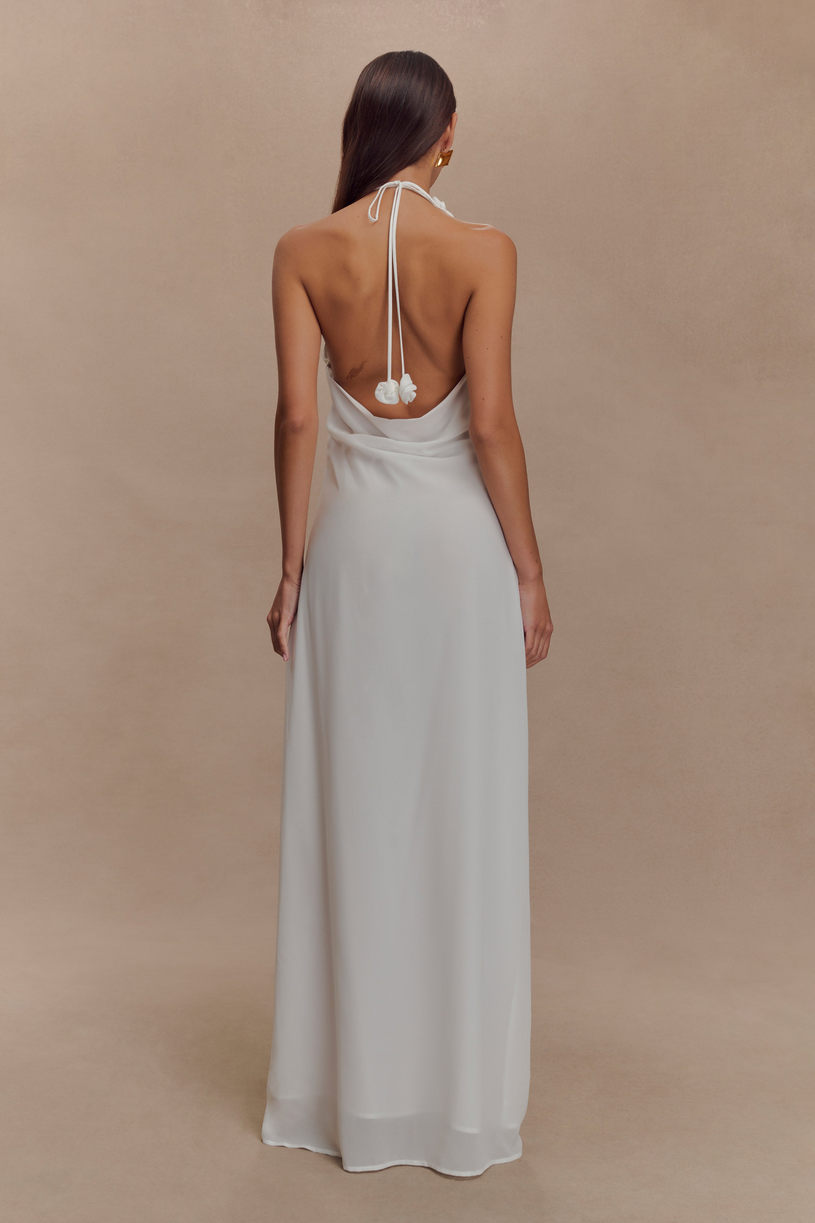 Rosalia Cowl Neck Maxi Dress in White – Chic&Drifts
