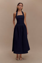 Caroline Denim Halter Midi Dress in Indigo Blue – Chic&Drifts