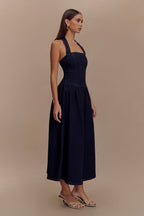 Caroline Denim Halter Midi Dress in Indigo Blue – Chic&Drifts