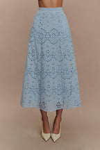 Arla Broderie Midi Skirt in Pale Cornflower Blue – Chic&Drifts