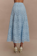 Arla Broderie Midi Skirt in Pale Cornflower Blue – Chic&Drifts