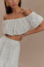 Autumn Off Shoulder Broderie Top in White – Chic&Drifts