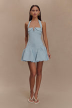 Calipso Halter Mini Dress in Cornflower Blue – Chic&Drifts