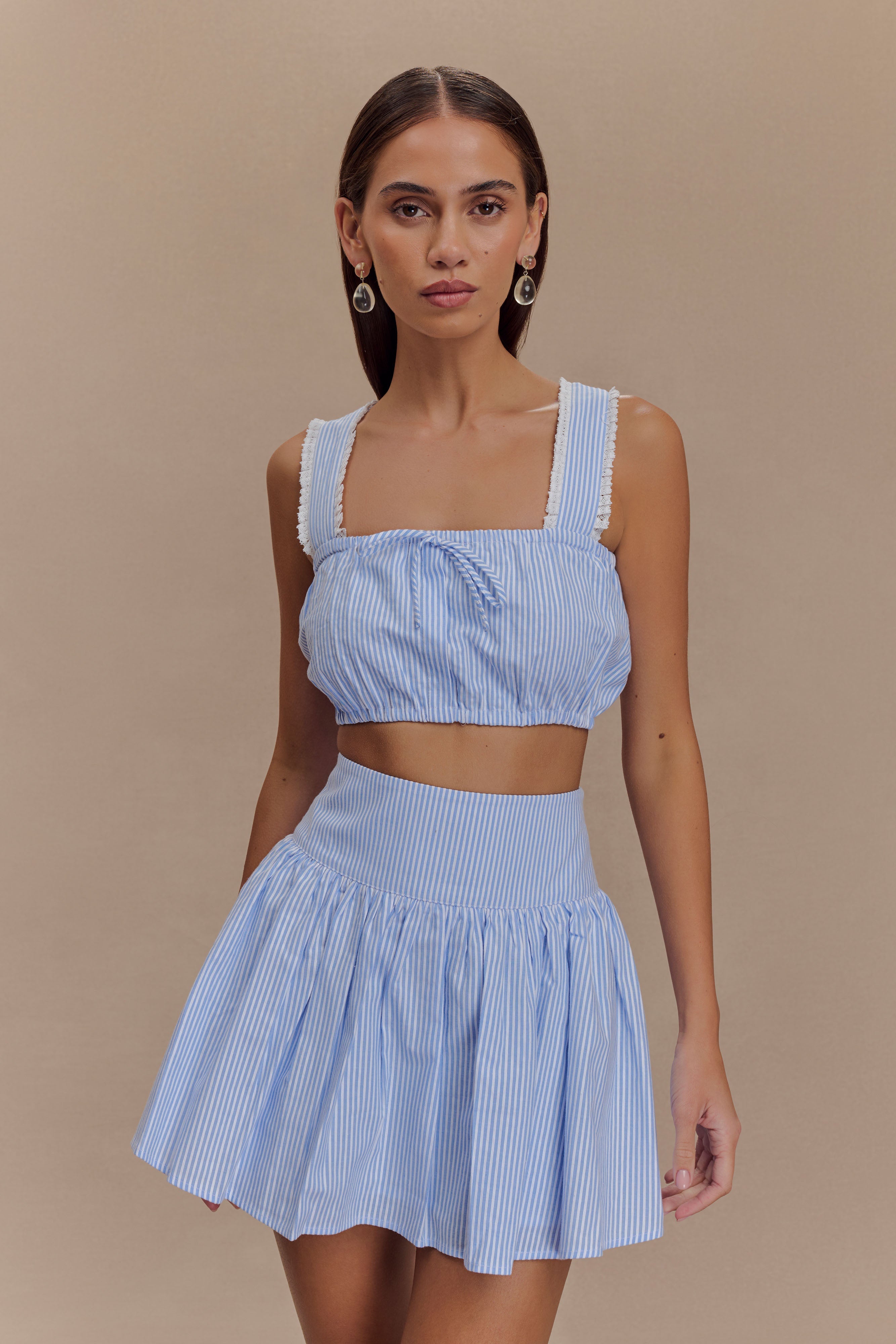 Gretel Sleeveless Crop Top in Blue Pinstripe – Chic&Drifts
