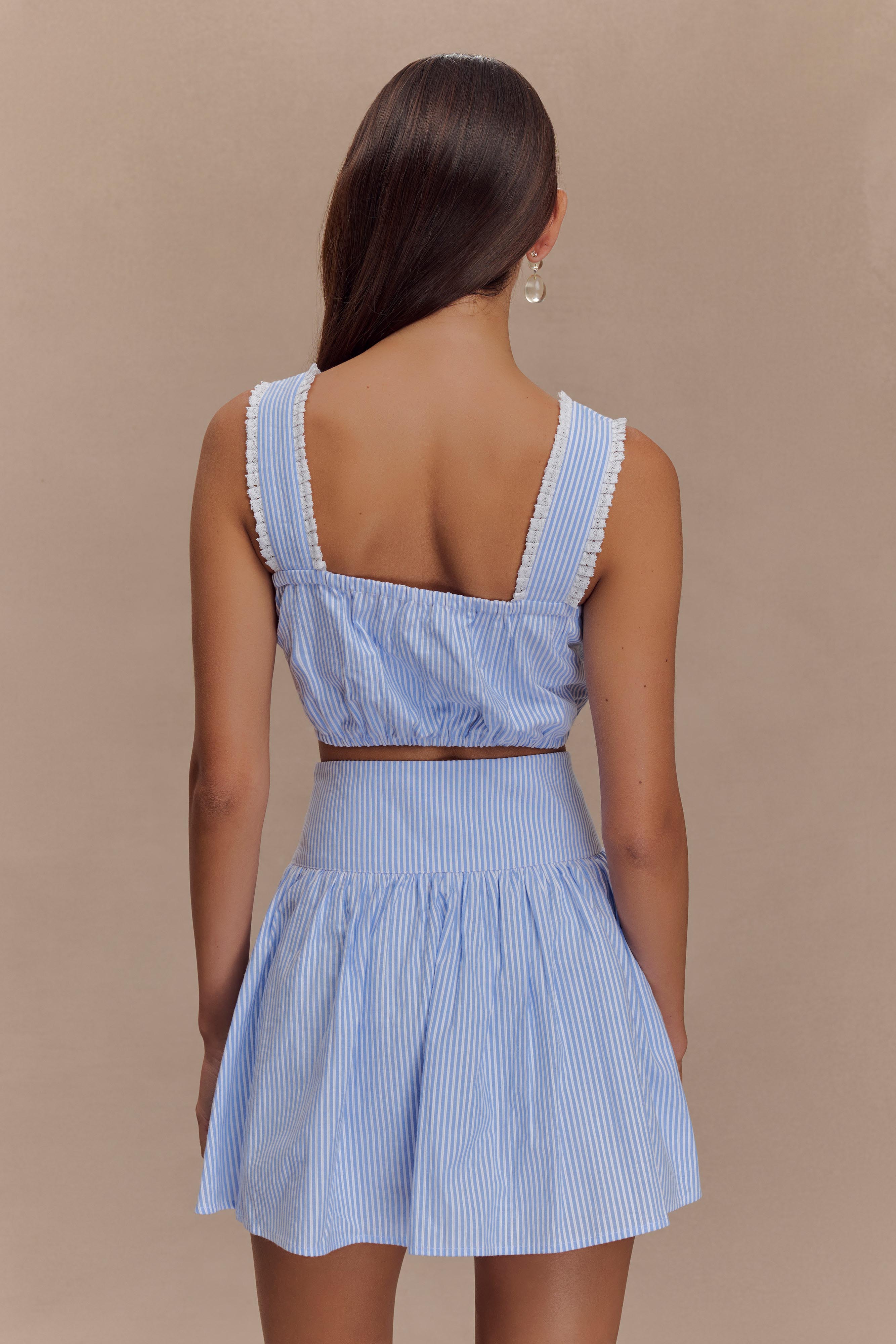Gretel Sleeveless Crop Top in Blue Pinstripe – Chic&Drifts
