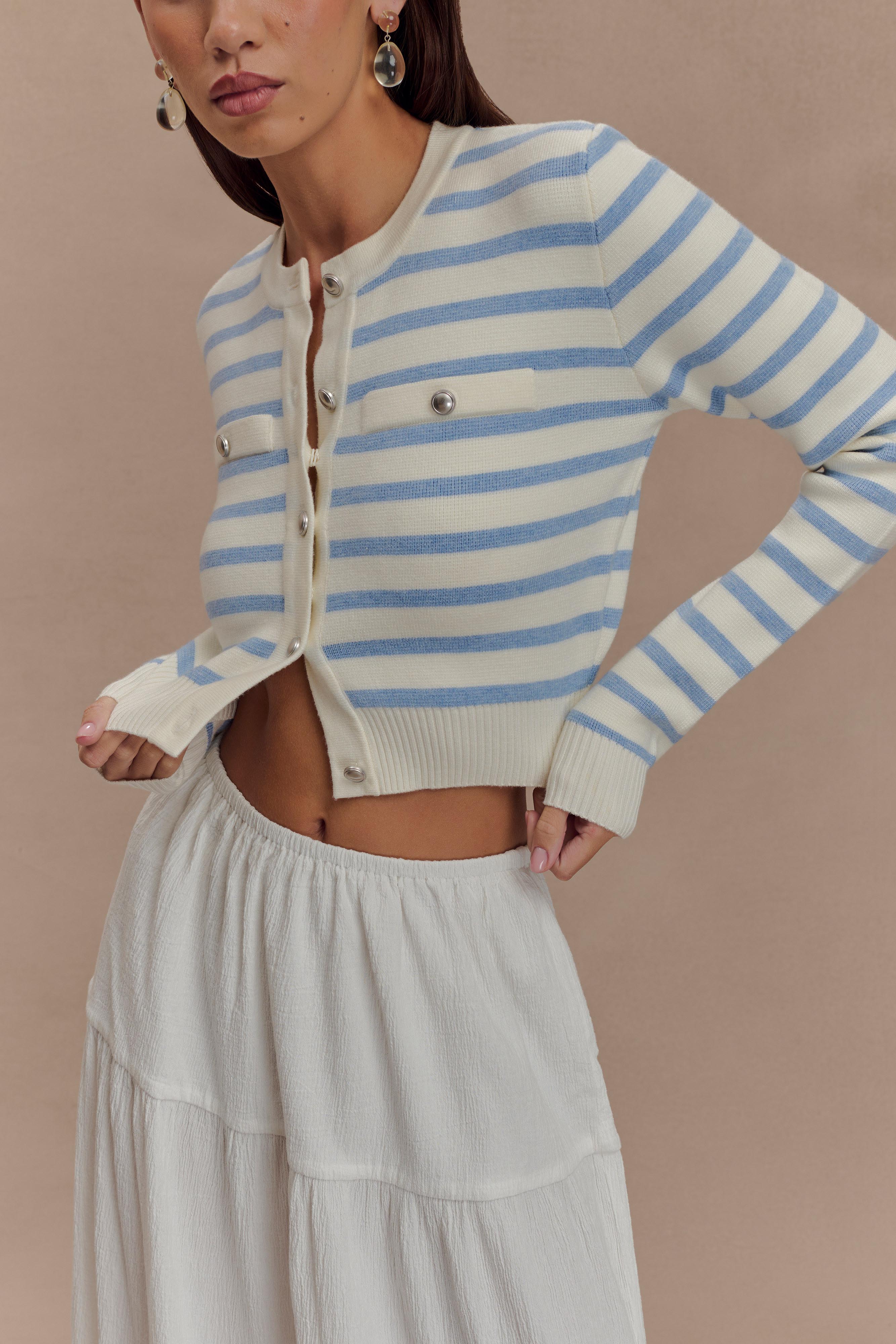 Tanner Striped Knit Cardigan in Light Blue/White – Chic&Drifts