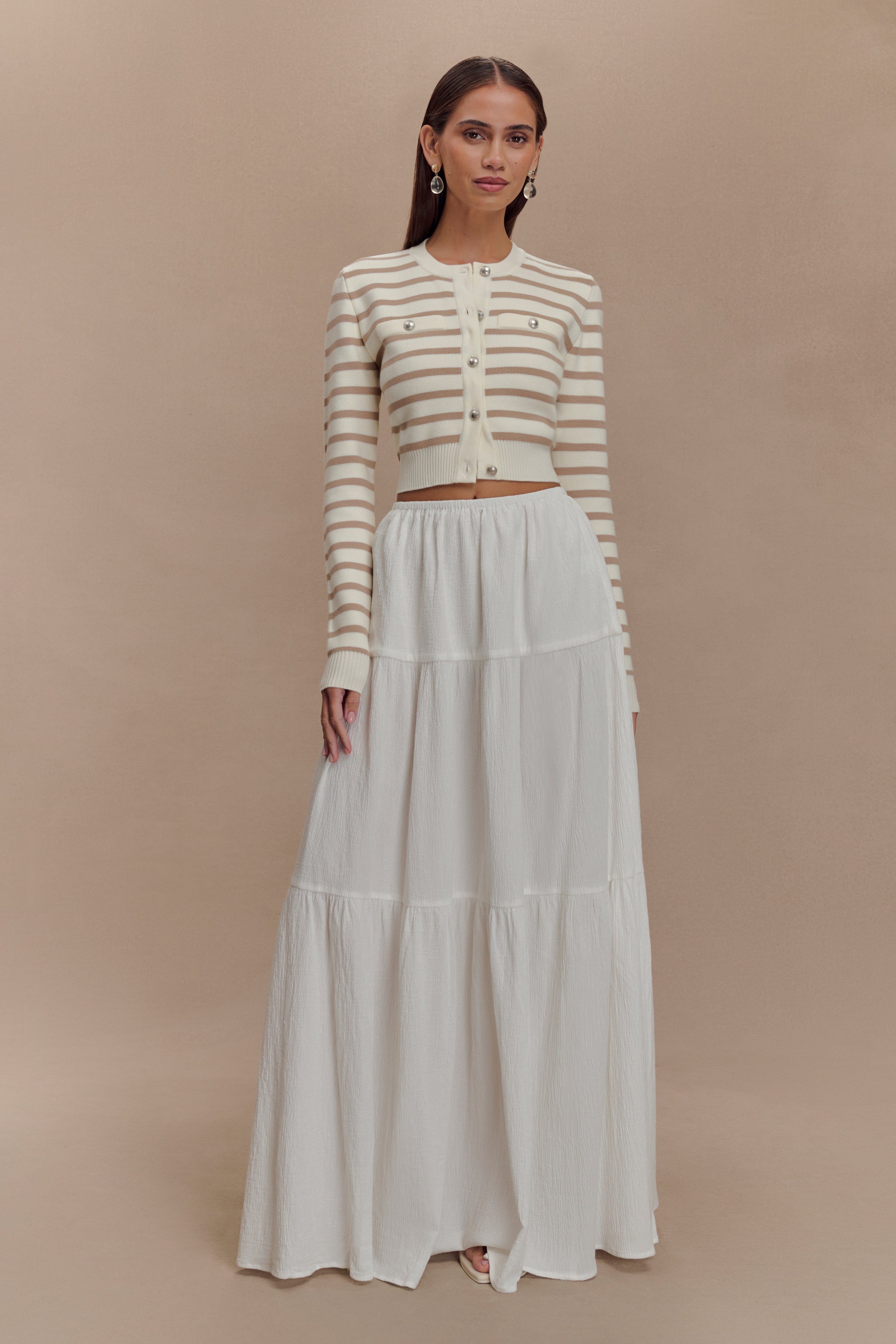 Tanner Striped Knit Cardigan in Nude/White – Chic&Drifts