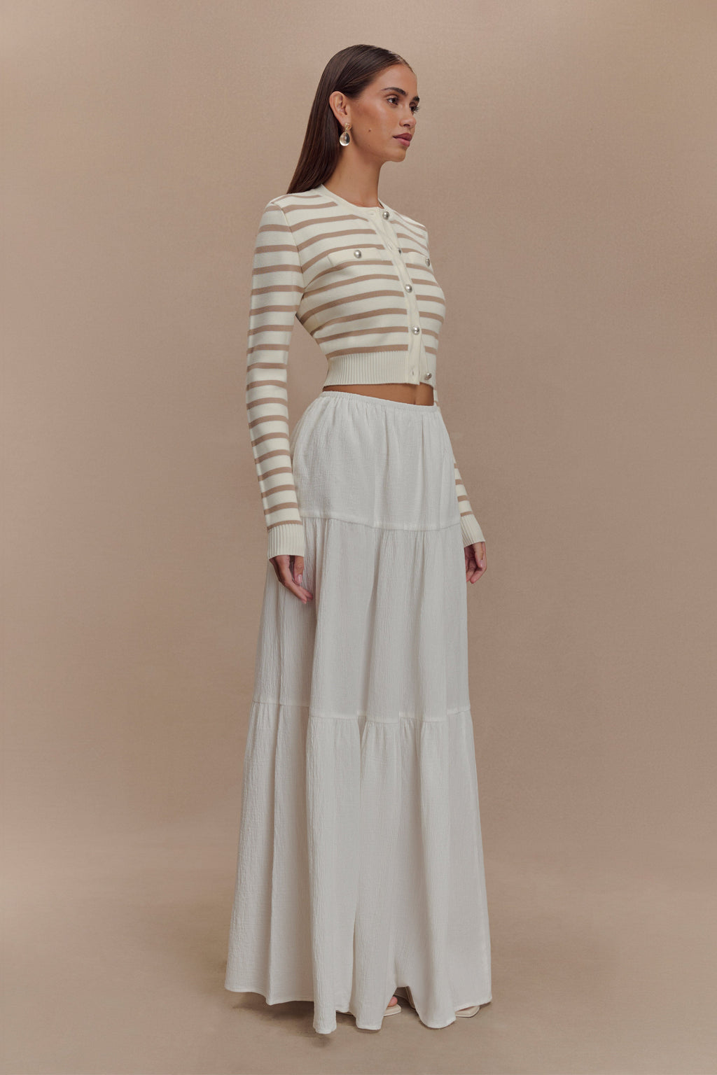 Tanner Striped Knit Cardigan in Nude/White – Chic&Drifts