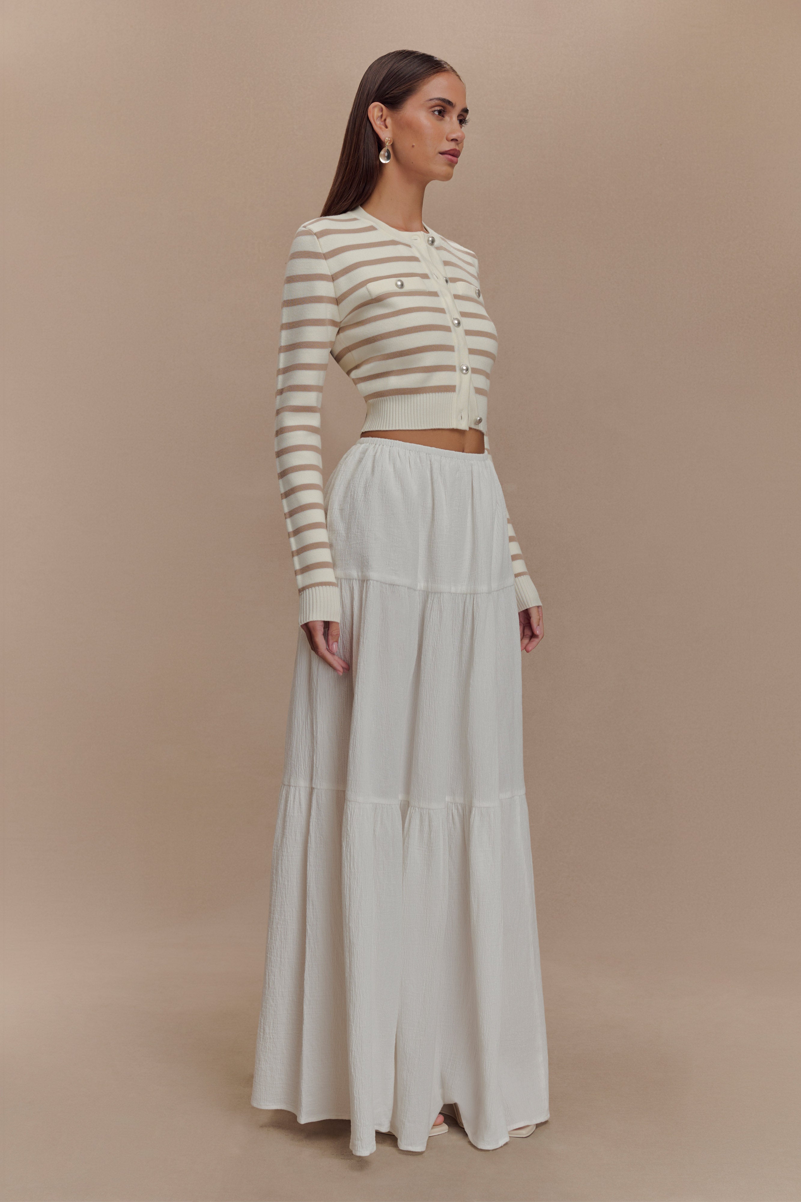 Tanner Striped Knit Cardigan in Nude/White – Chic&Drifts