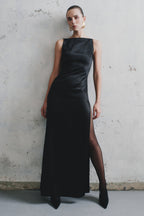 Violet Sleeveless Satin Maxi Dress in Black – Chic&Drifts