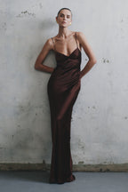 Lilly Sweetheart Satin Maxi Dress in Dark Chocolate – Chic&Drifts