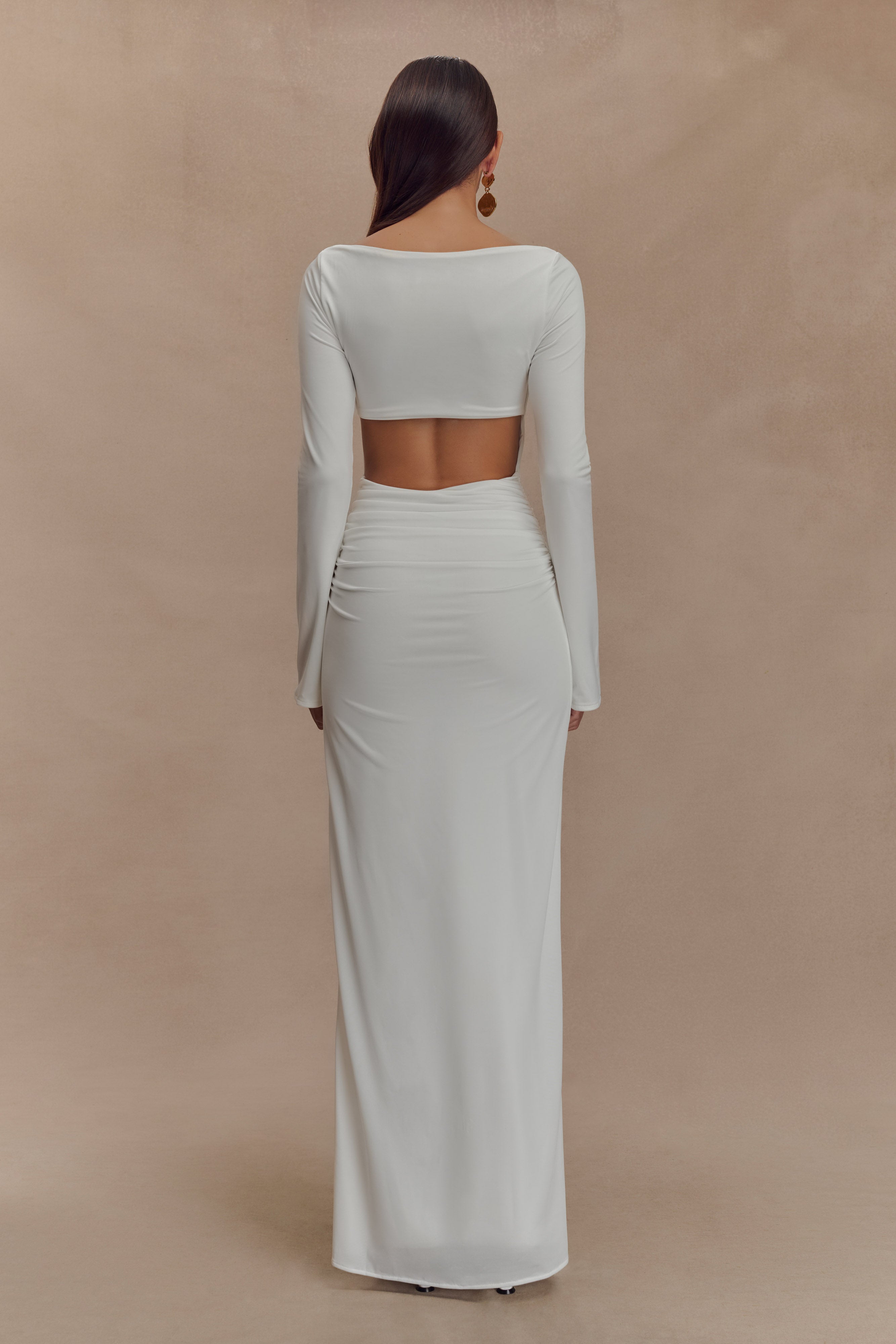 Vienna Slinky Cut Out Maxi Dress in White – Chic&Drifts