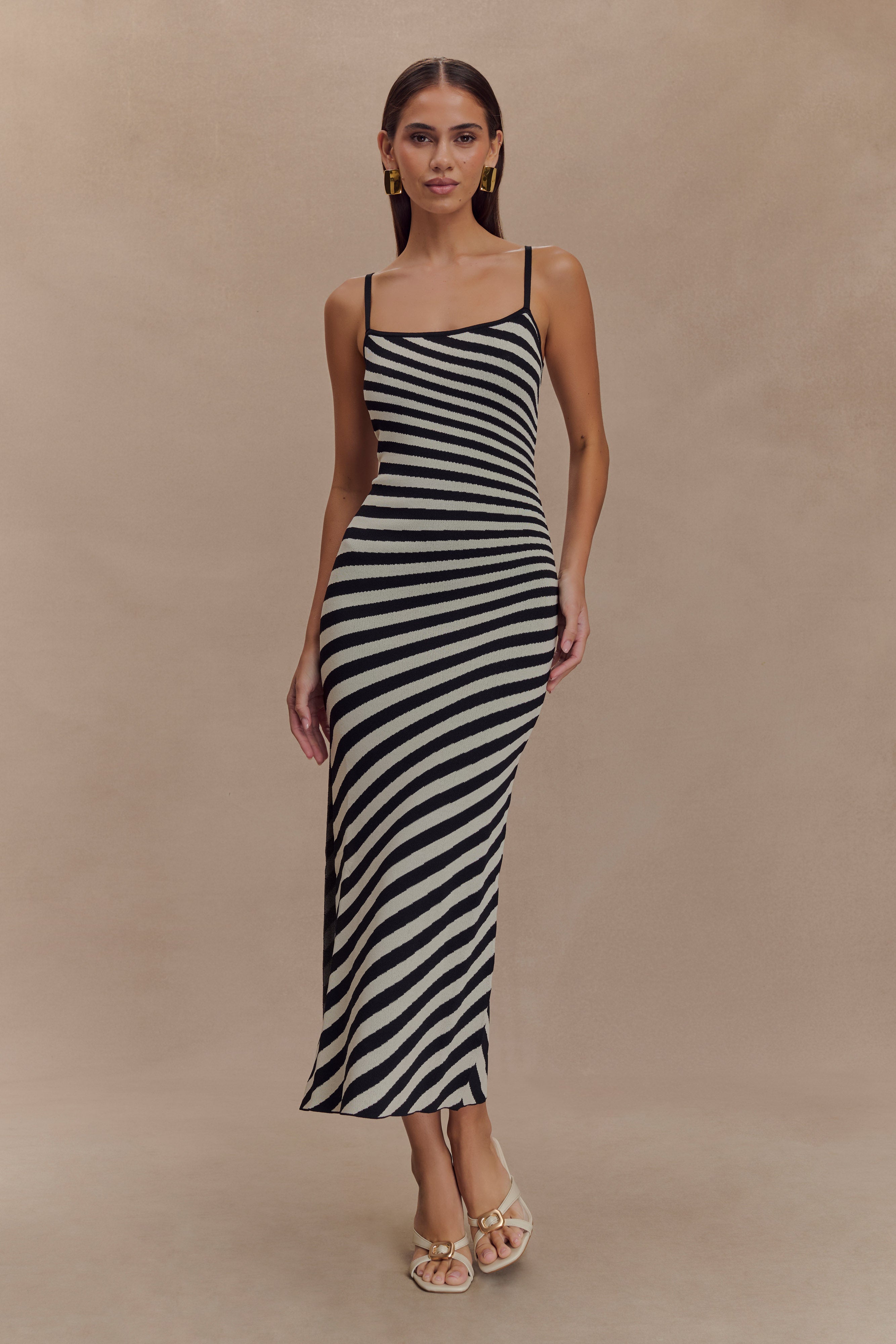 Raven Striped Knit Midi Dress in Black/White – Chic&Drifts