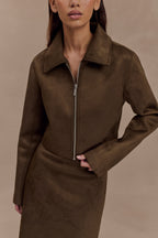 Hayes Faux Suede Collared Jacket in Chocolate – Chic&Drifts