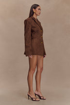 Sally Faux Suede Cinched Blazer in Milk Chocolate – Chic&Drifts