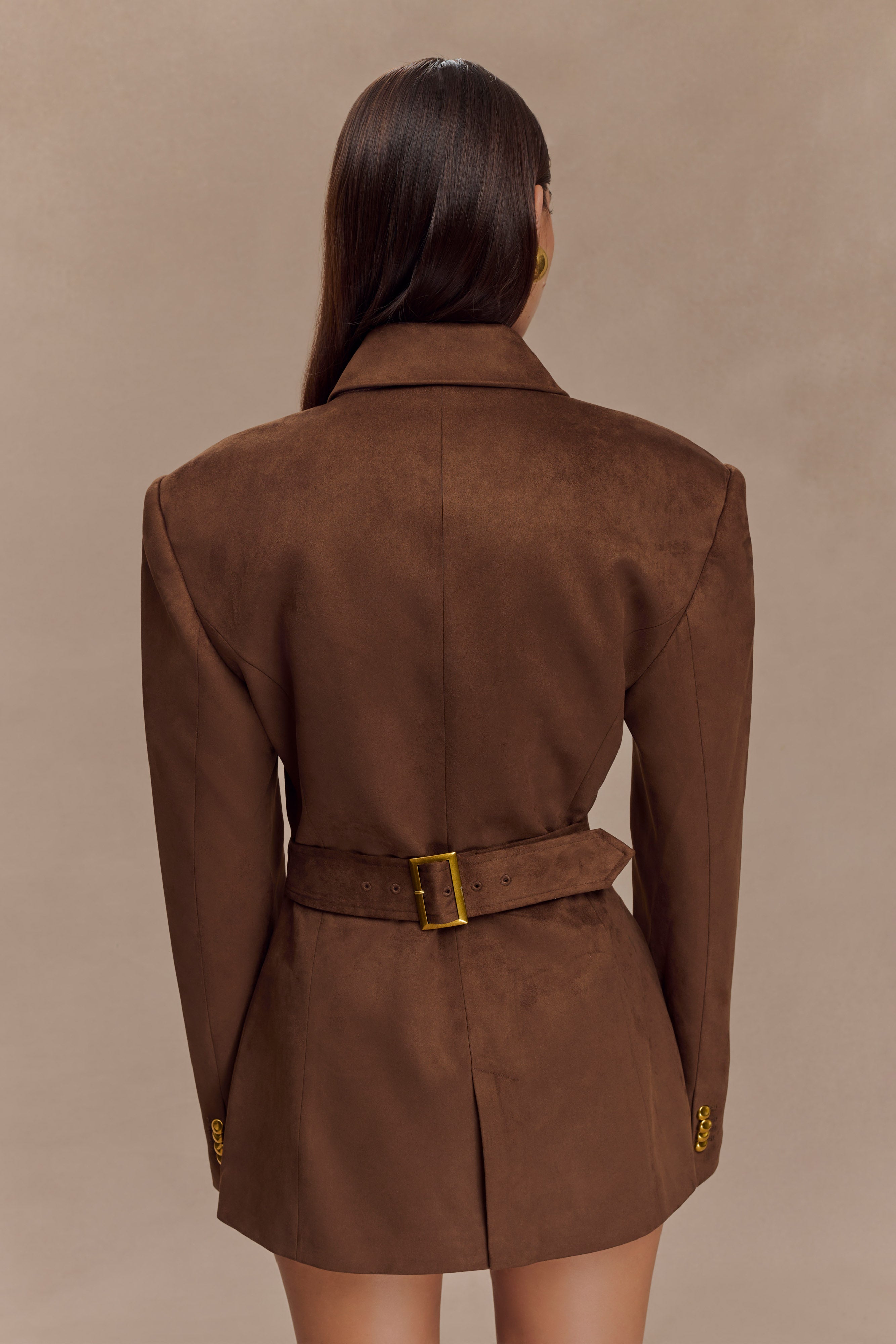 Sally Faux Suede Cinched Blazer in Milk Chocolate – Chic&Drifts