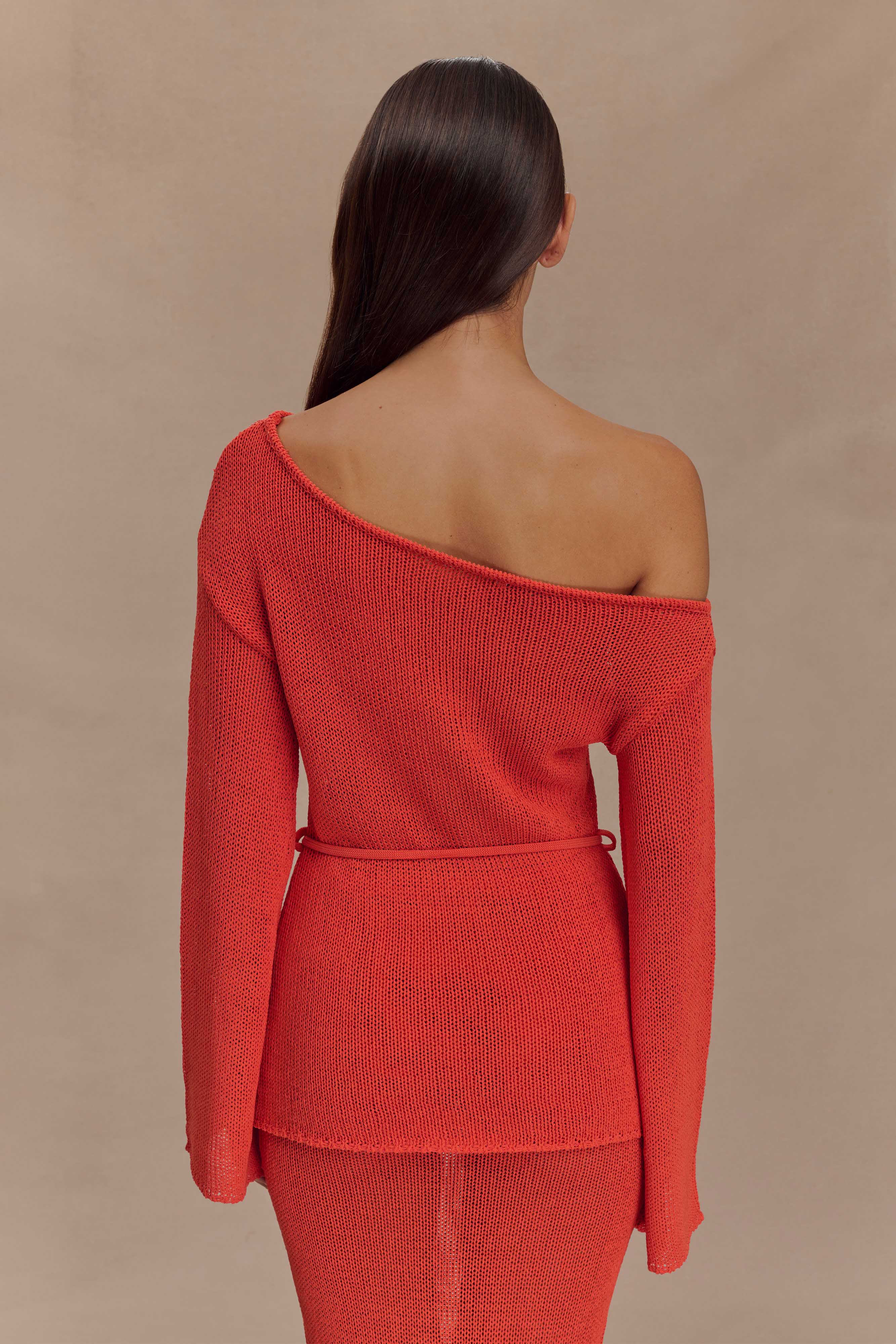 Reagan Off Shoulder Knit Top in Orange – Chic&Drifts