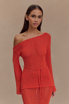 Reagan Off Shoulder Knit Top in Orange – Chic&Drifts