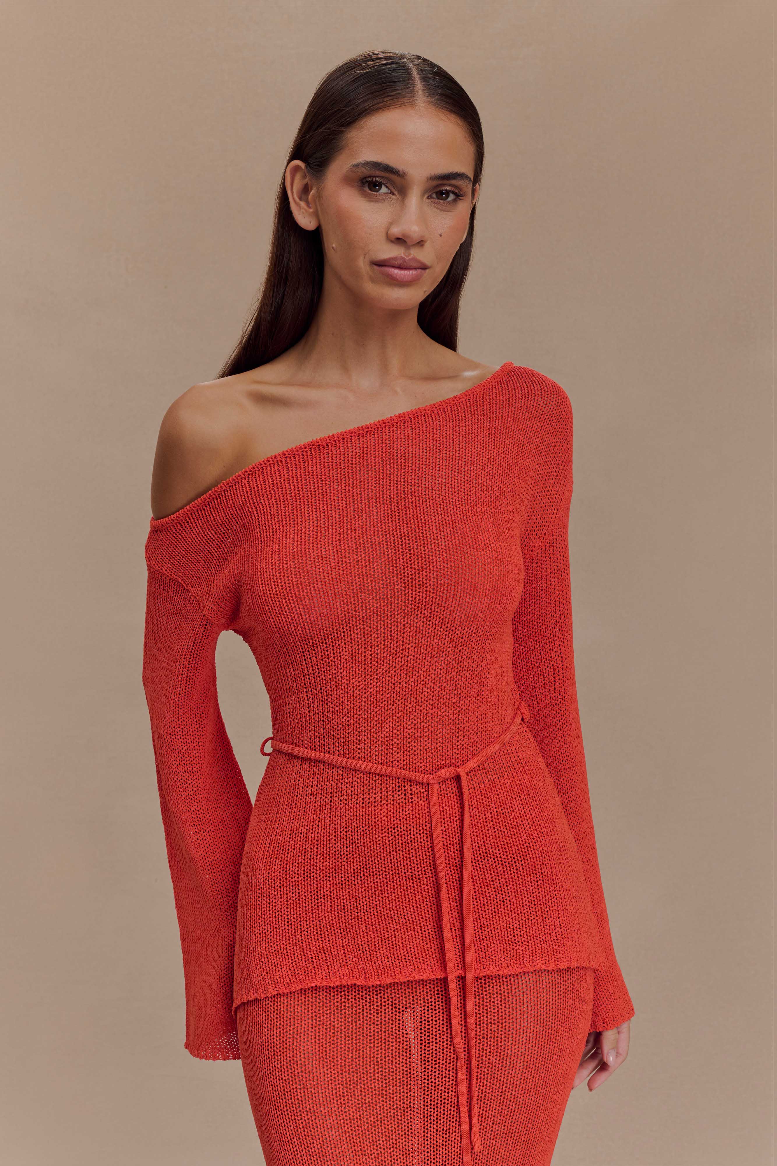 Reagan Off Shoulder Knit Top in Orange – Chic&Drifts