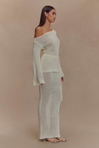 Reagan Off Shoulder Knit Top in White – Chic&Drifts