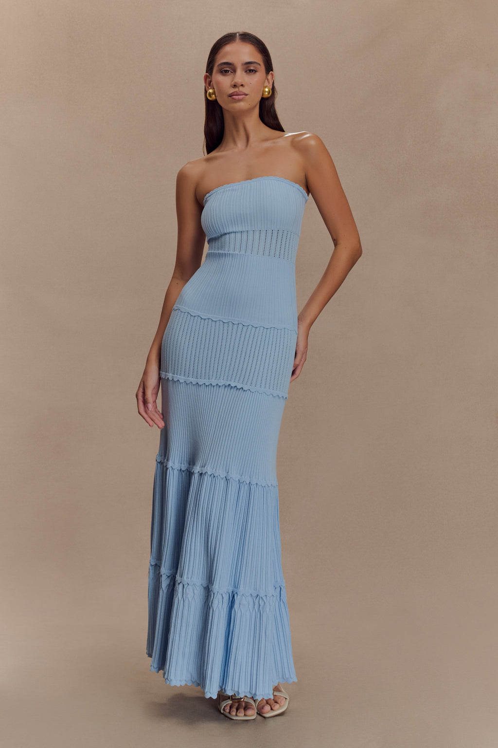 Finley Pointelle Knit Maxi Dress in Cornflower Blue – Chic&Drifts