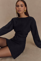 Kassie Belt Tie Knit Mini Dress in Black – Chic&Drifts