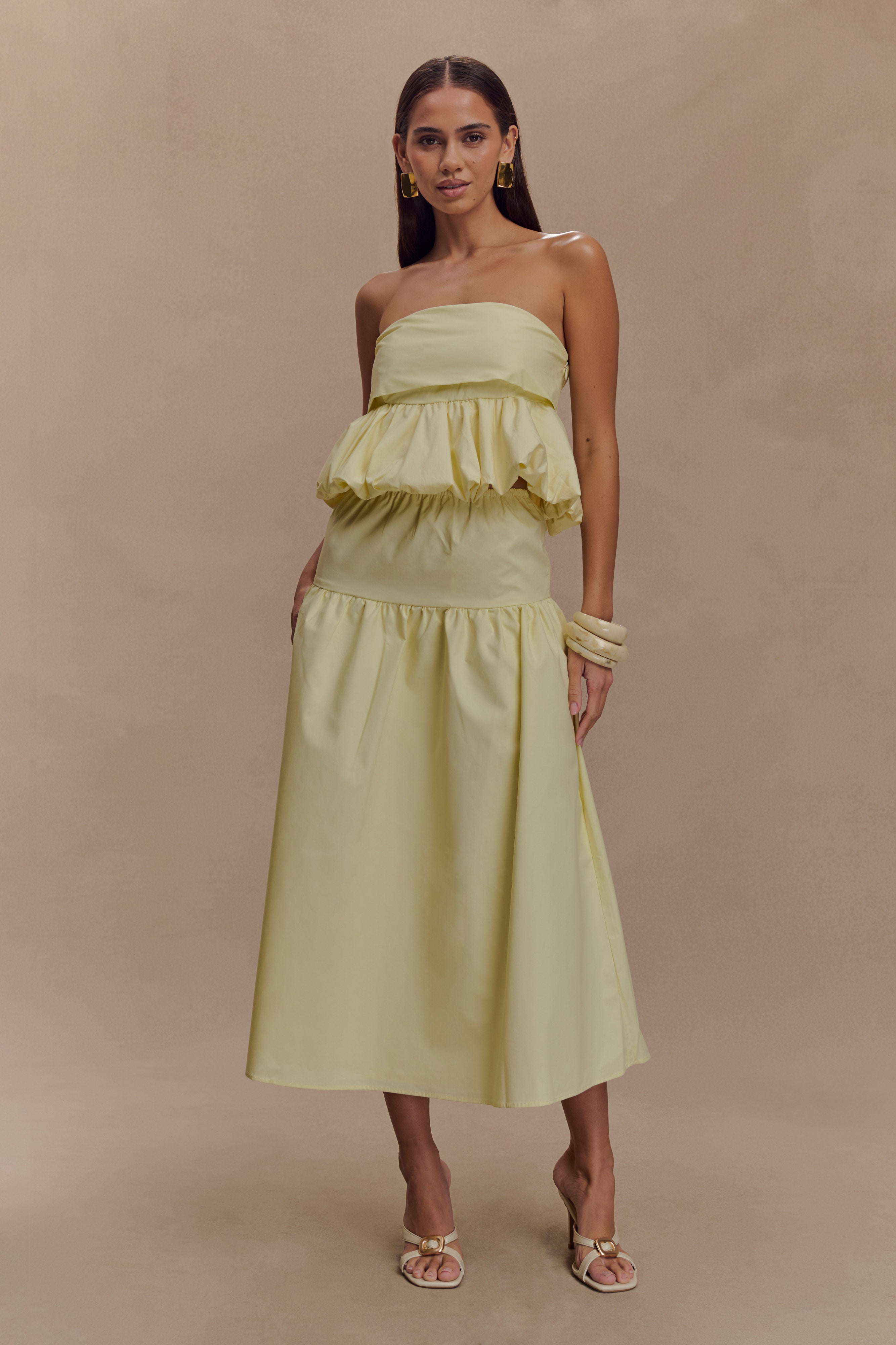 Amirah Strapless Bubble Crop Top in Lemon – Chic&Drifts