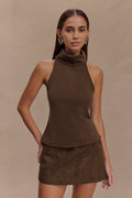 Birdie High Neck Sleeveless Top in Chocolate – Chic&Drifts