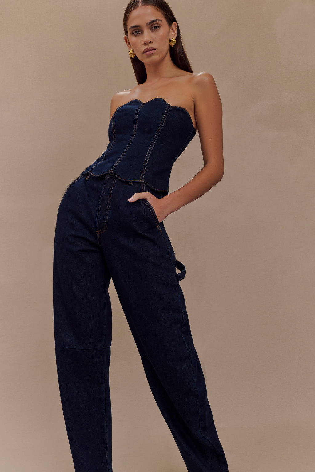 Oakley Strapless Scallop Denim Top in Indigo Blue – Chic&Drifts