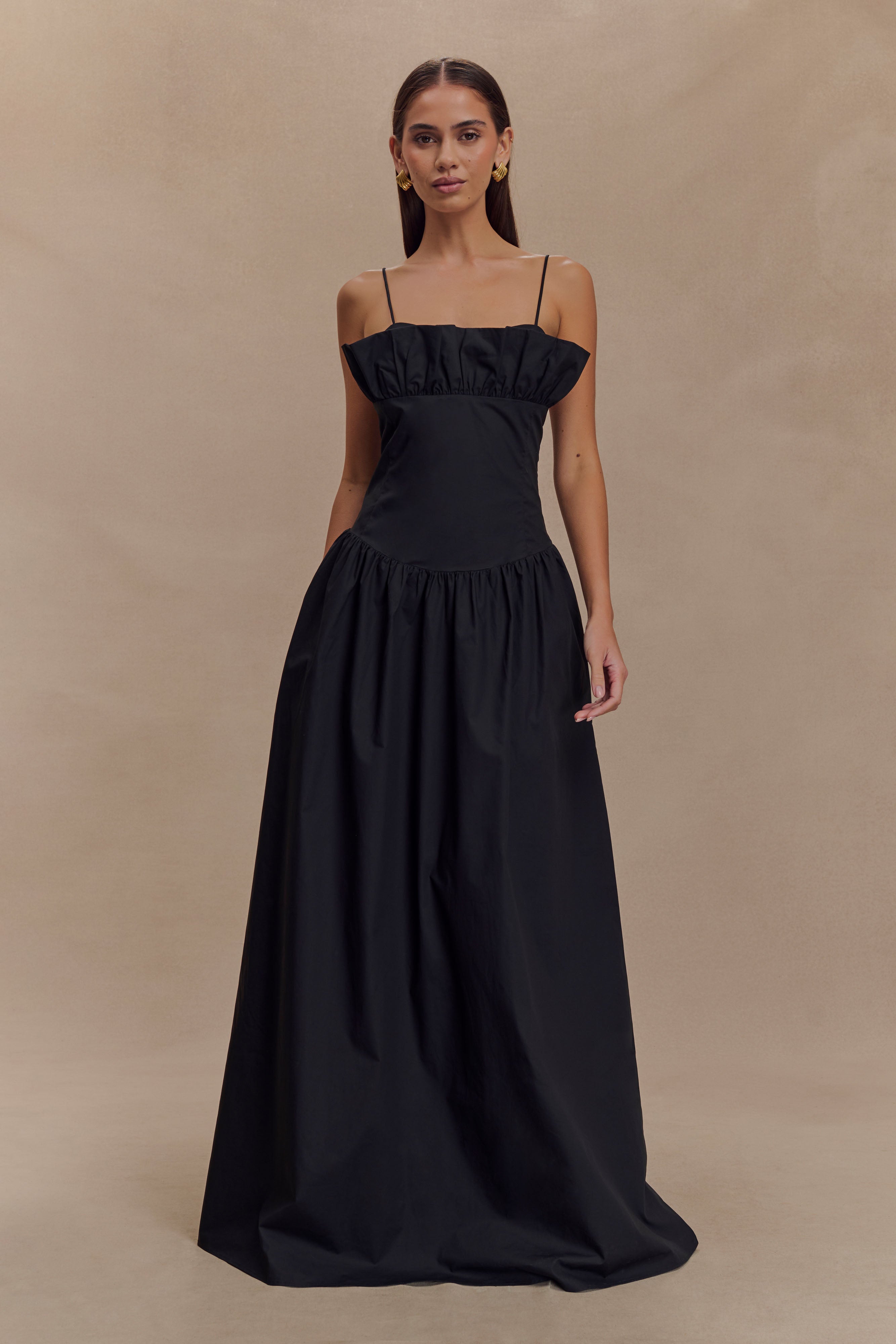 Janis Cotton Frill Maxi Dress in Black – Chic&Drifts
