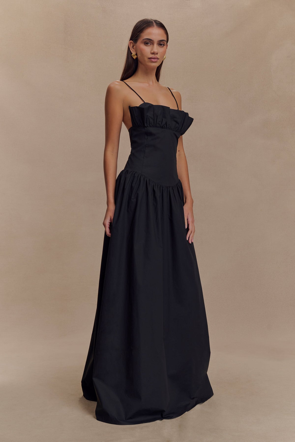 Janis Cotton Frill Maxi Dress in Black – Chic&Drifts