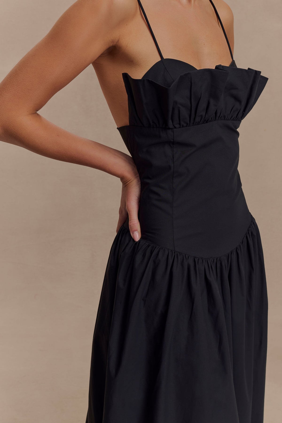Janis Cotton Frill Maxi Dress in Black – Chic&Drifts