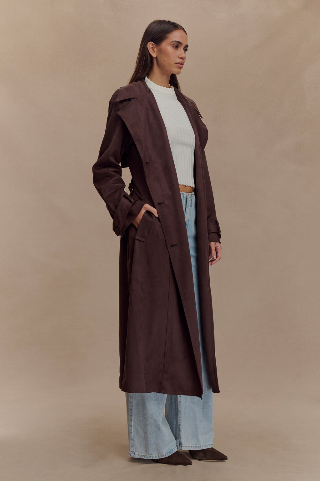 Marc Faux Suede Coat in Cocoa Chocolate – Chic&Drifts
