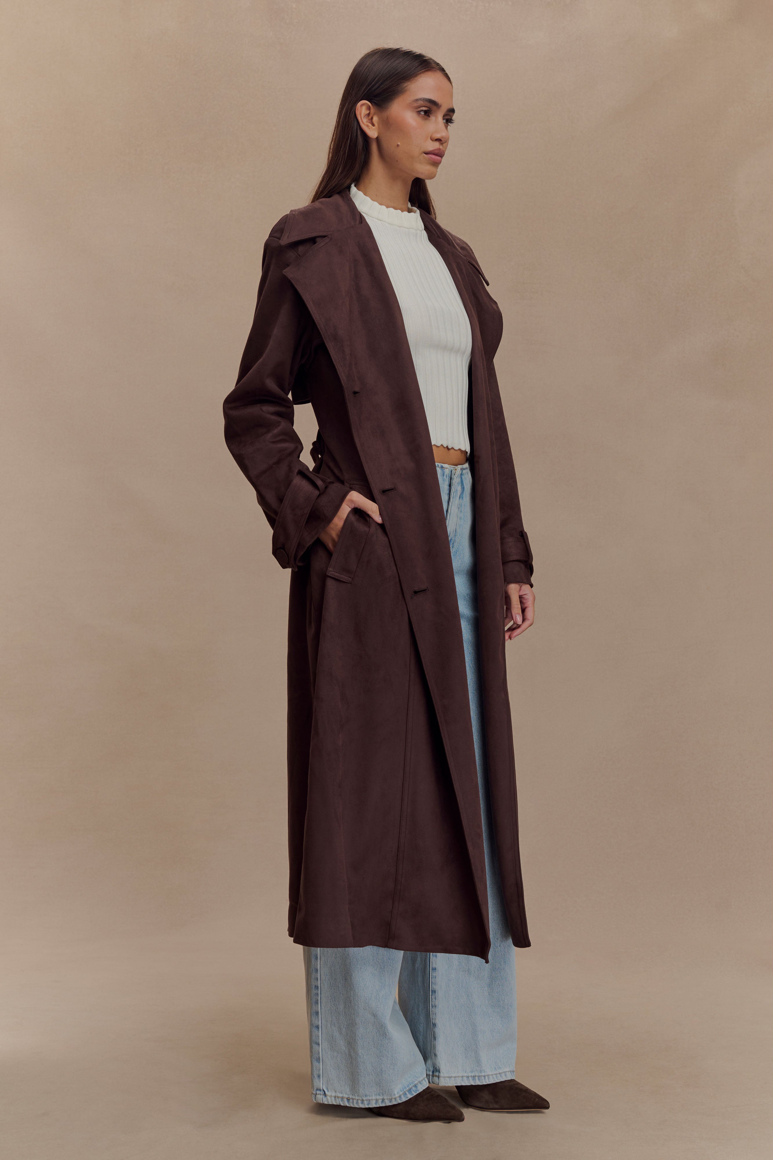 Marc Faux Suede Coat in Cocoa Chocolate – Chic&Drifts