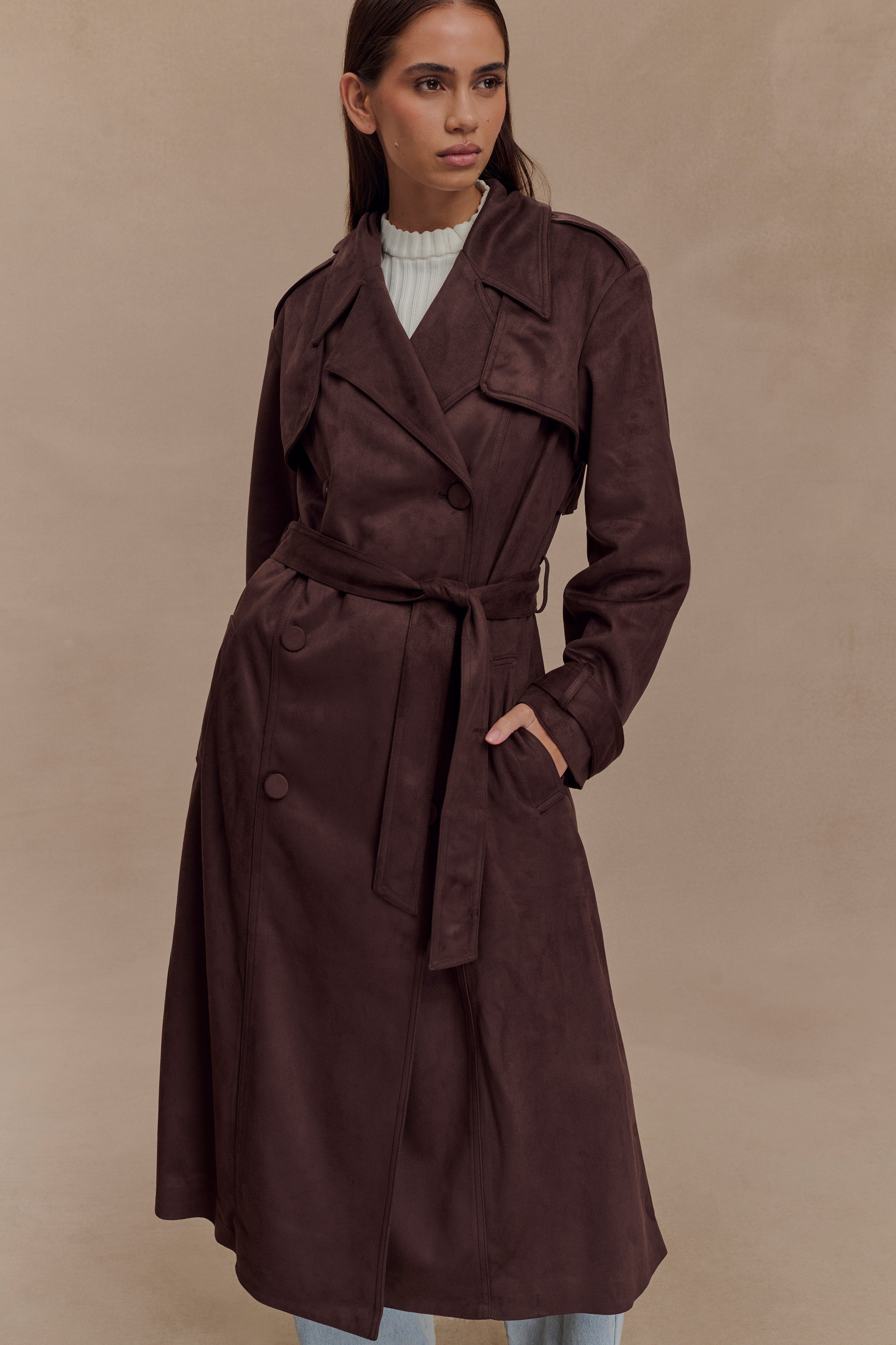 Marc Faux Suede Coat in Cocoa Chocolate – Chic&Drifts
