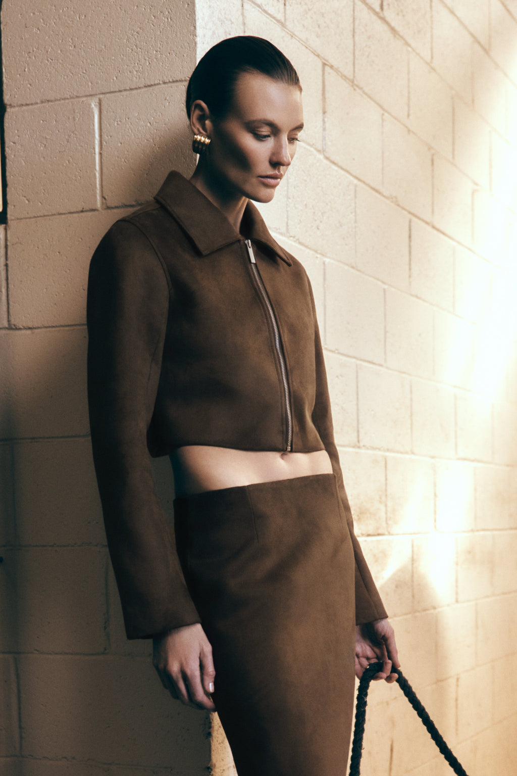 Hayes Faux Suede Collared Jacket in Chocolate – Chic&Drifts