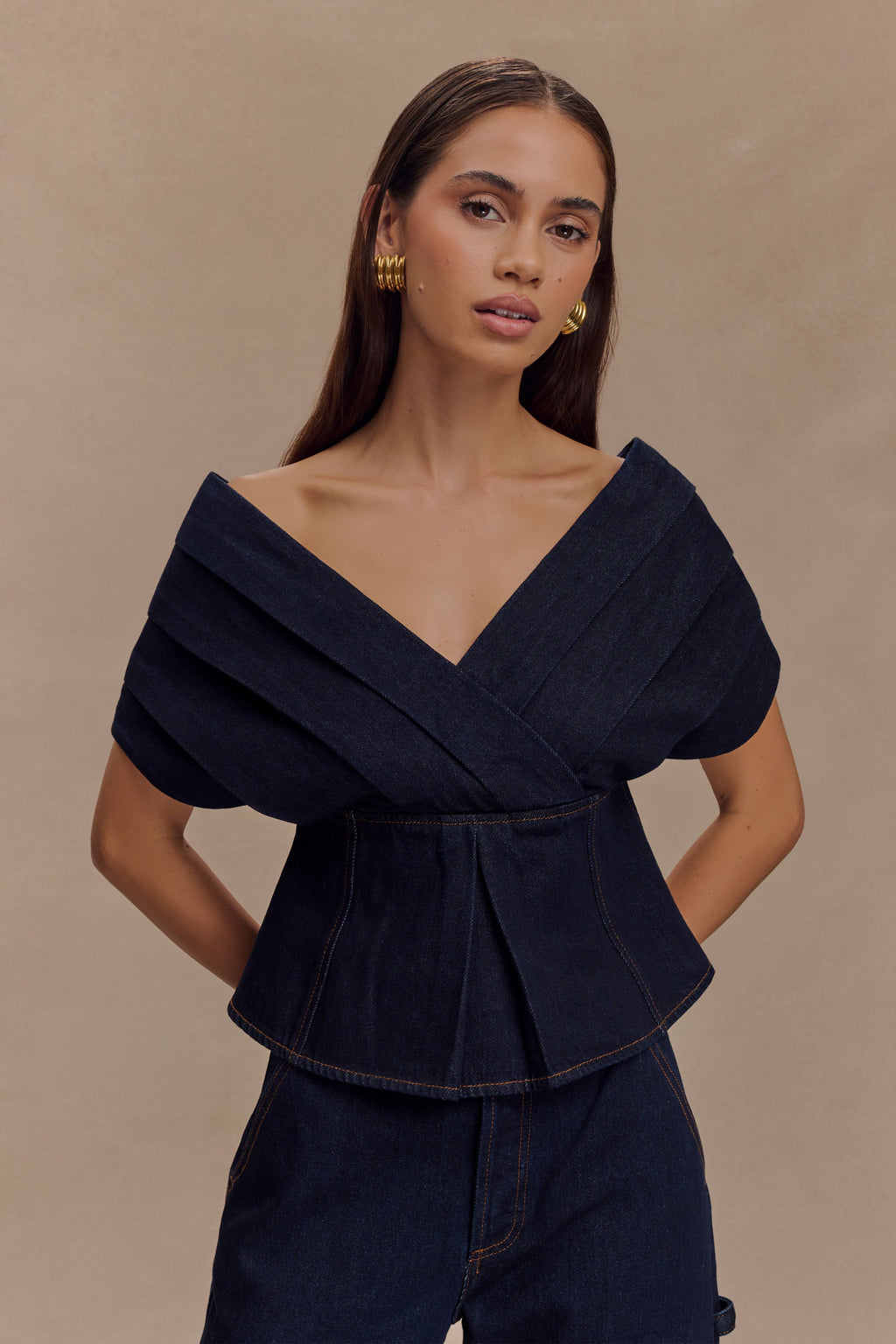 Rayne Off Shoulder Denim Top in Indigo Blue – Chic&Drifts
